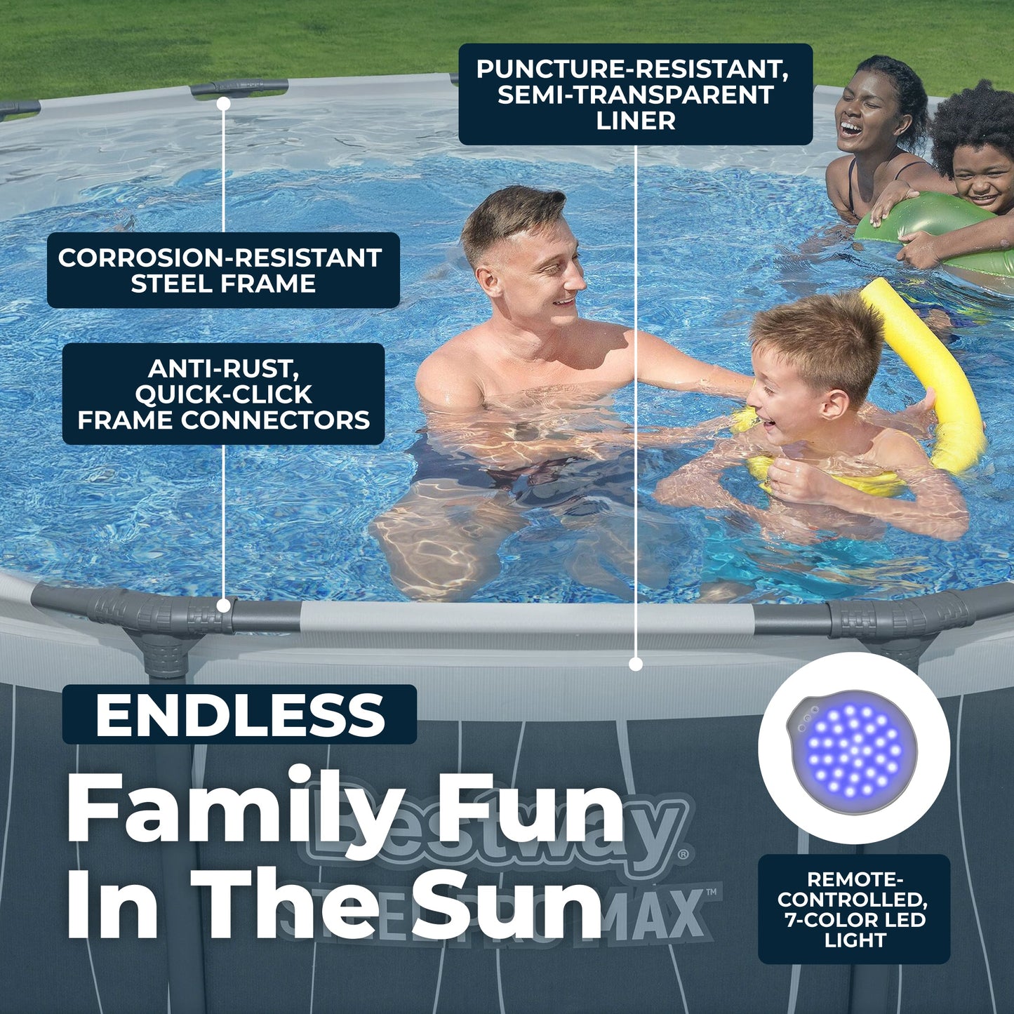 Bestway Steel Pro MAX 15' x 42" Round Above Ground Pool Set with LED Light