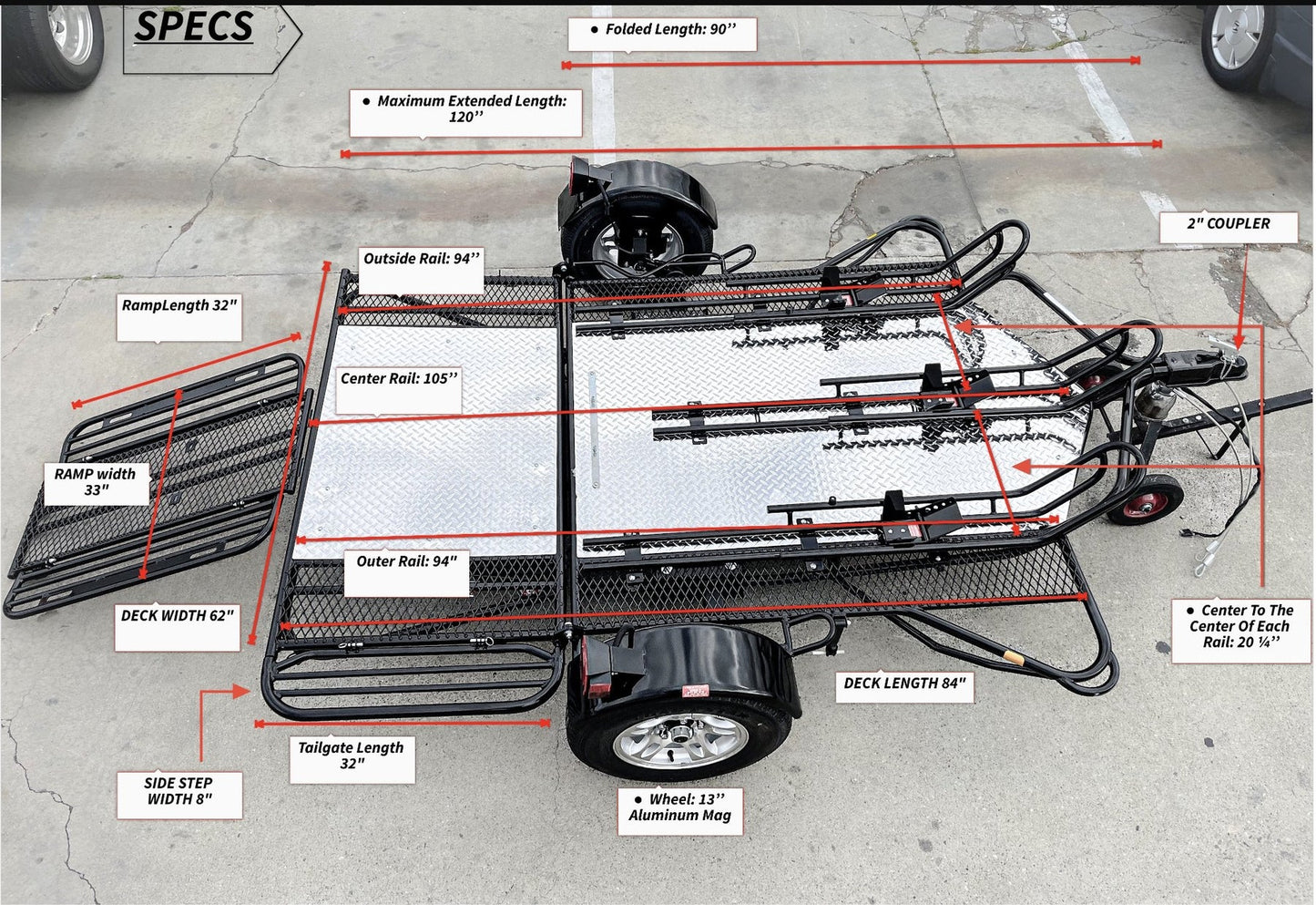Heavy Duty Trailer 3-Rail for Motorcycles