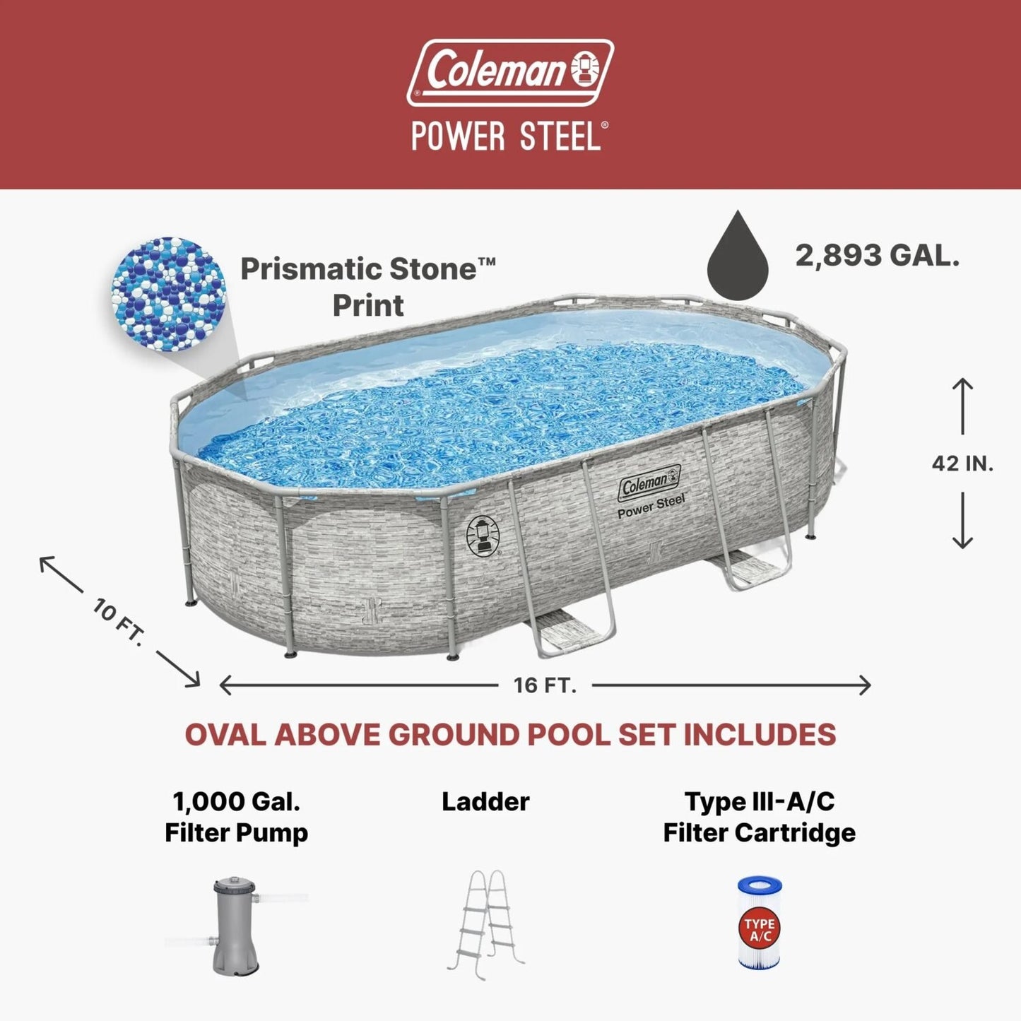 Coleman Power Steel Oval Above Ground Pool Set 16 ft x 10 ft x 42 in – Backyard Family Pool