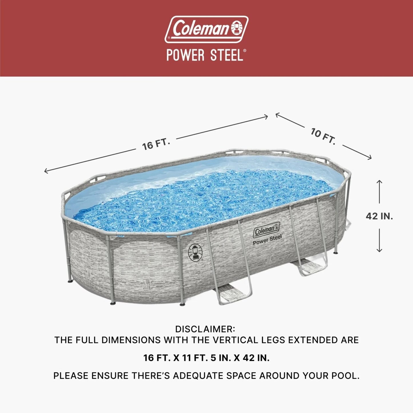 Coleman Power Steel Oval Above Ground Pool Set 16 ft x 10 ft x 42 in – Backyard Family Pool
