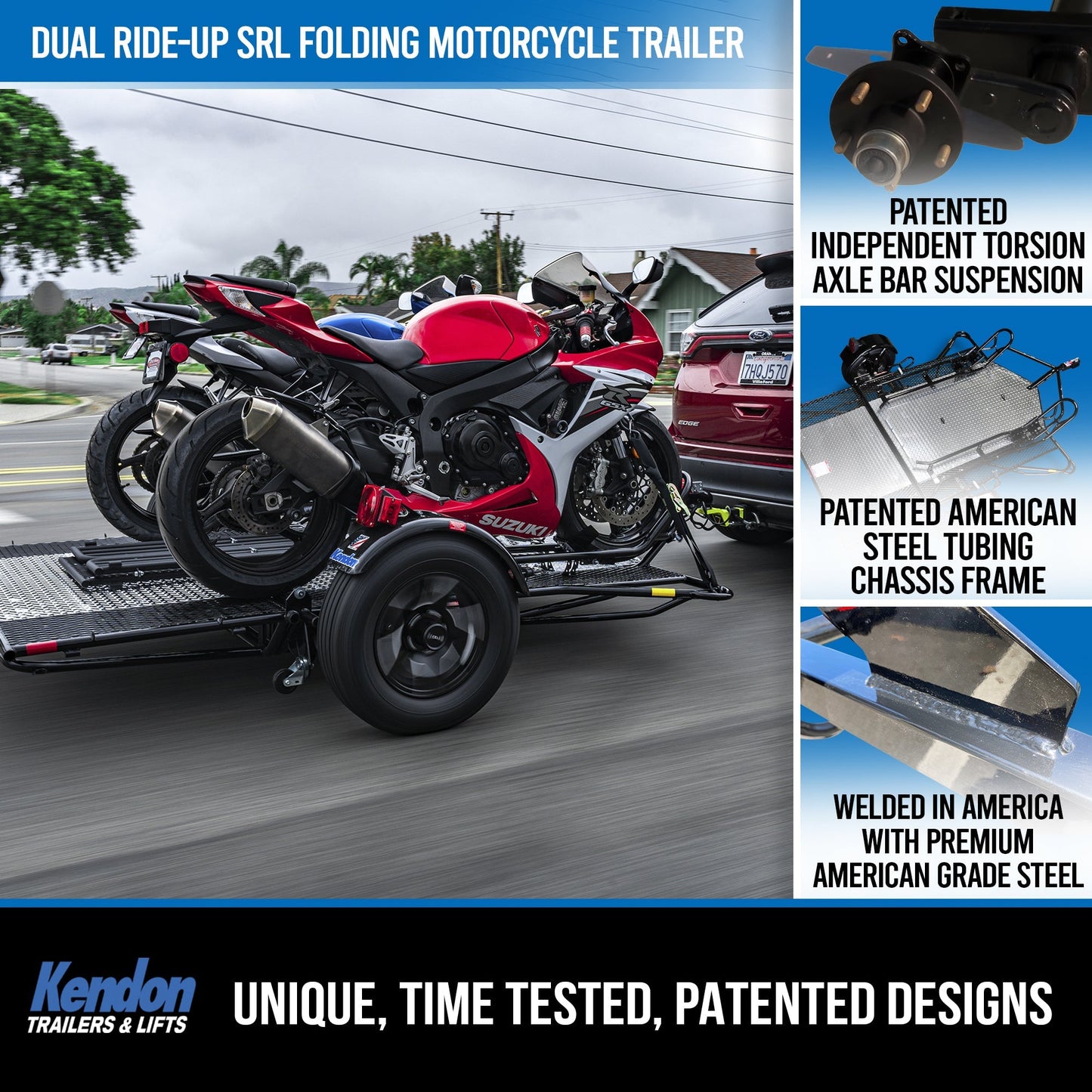 Dual Ride-Up SRL Folding Motorcycle Trailer - Dicounted USED