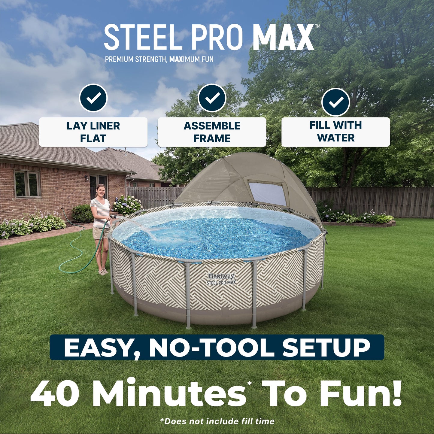 Bestway Steel Pro MAX 13' x 42" Round Above Ground Pool Set with Canopy