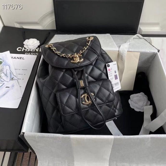 Chanel Duma Backpack 24cm Gold Hardware Caviar Leather Spring/Summer Collection Black
