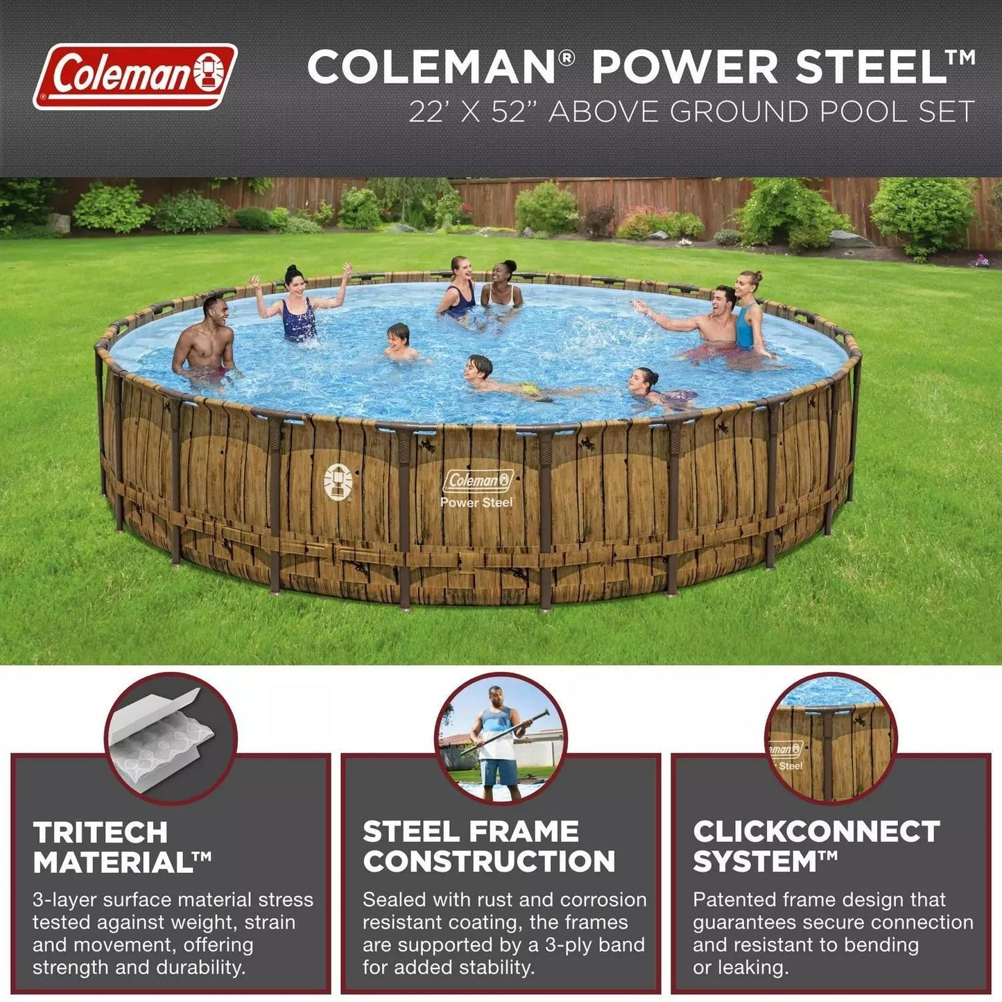 Power Steel 22’ x 52” Above Ground Pool by Coleman