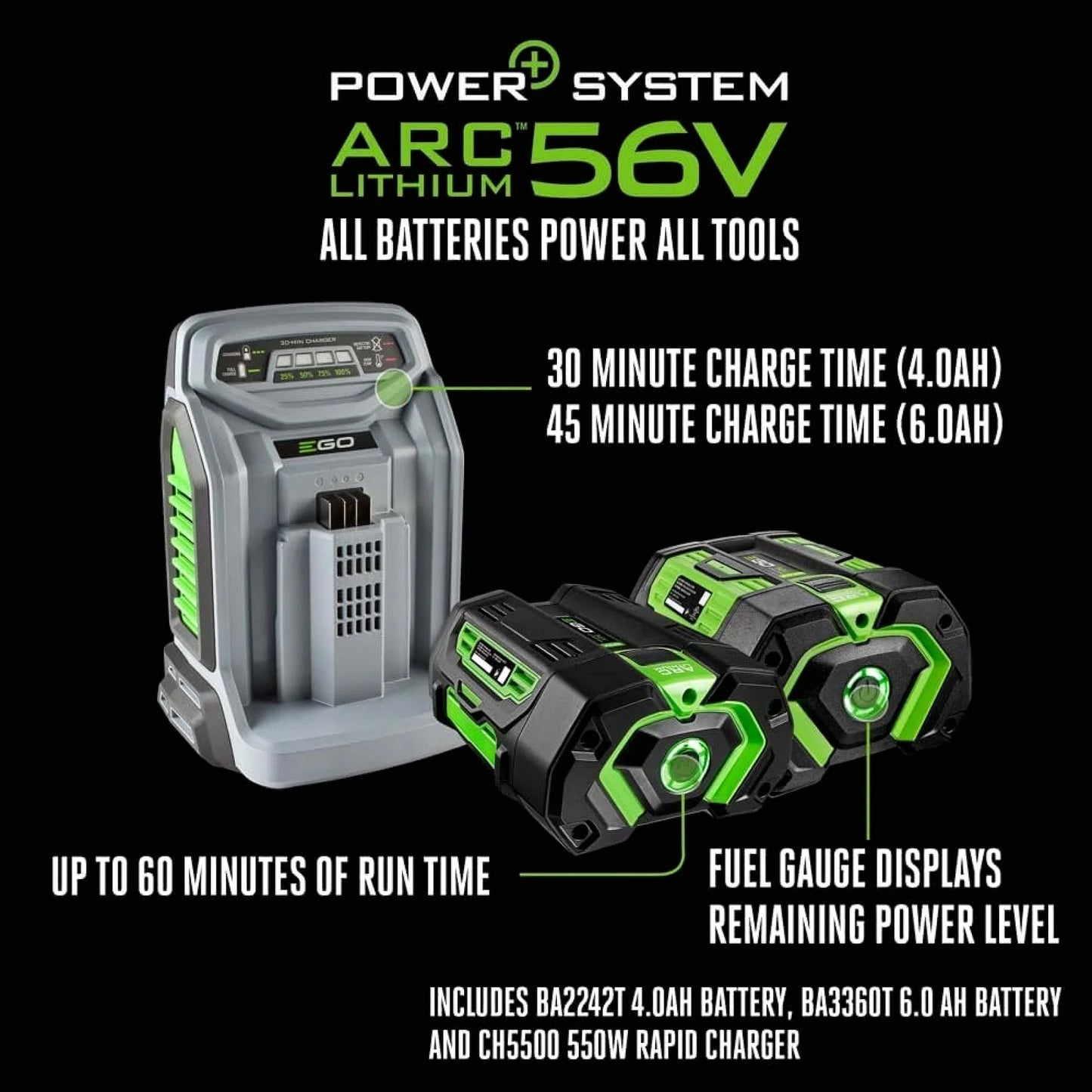EGO POWER+ 21-Inch 56V Self-Propelled Electric Lawn Mower with Touch Drive, 4.0Ah &amp; 6.0Ah Batteries, and Charger