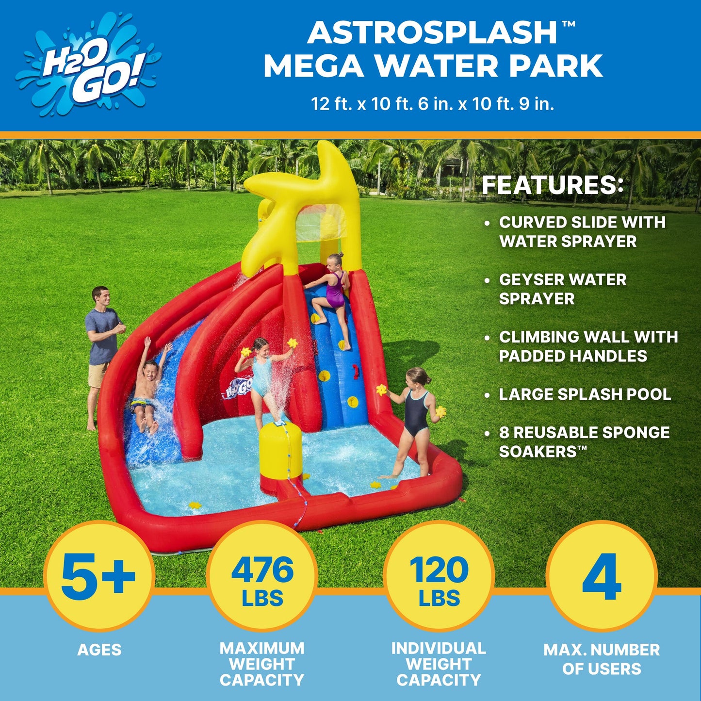 H2OGO! AstroSplash Kids Inflatable Mega Water Park 10'9"