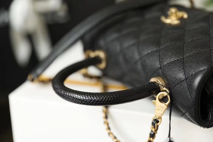 Chanel Coco Handle Quilted Lizard Handle Bag Caviar Leather Gold Hardware Spring/Summer Act 1 Collection 24cm Black