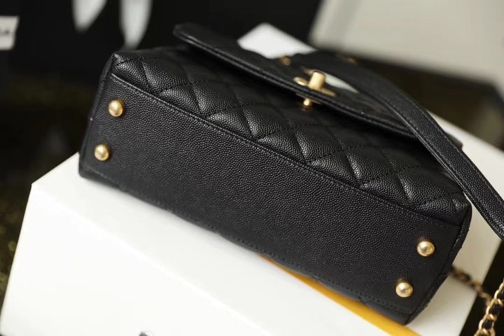 Chanel Coco Handle Quilted Lizard Handle Bag Caviar Leather Gold Hardware Spring/Summer Act 1 Collection 24cm Black