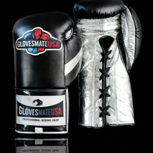 GlovesMateUSA Elite Lace-Up Boxing Gloves – Black / Silver