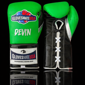 GlovesMateUSA Elite Lace-Up Boxing Gloves – Green / Black / Silver
