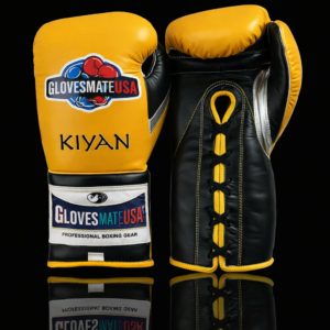 GlovesMateUSA Elite Lace-Up Boxing Gloves – Yellow / Black / Silver