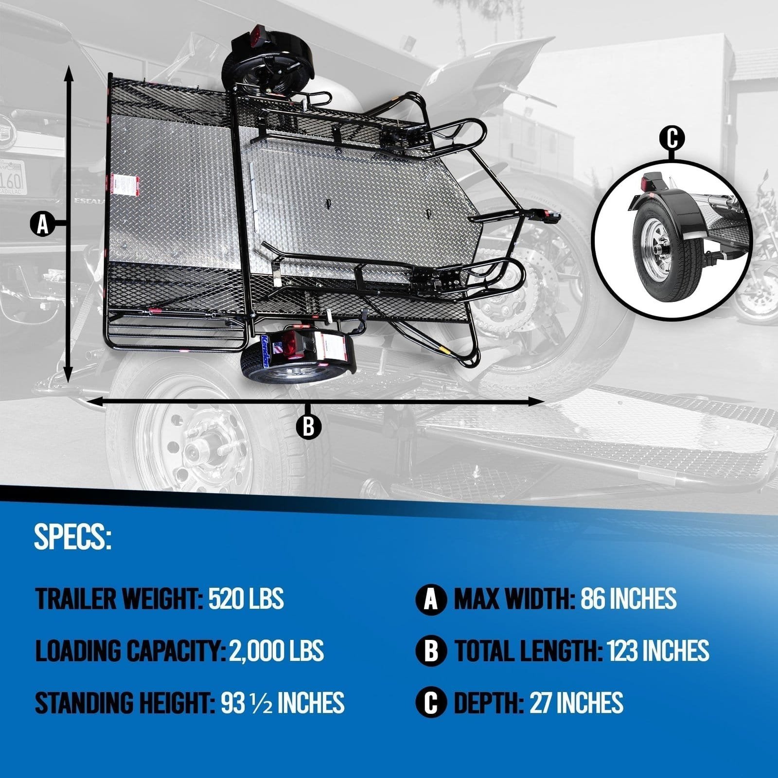 GO Series Dual-Rail Folding Motorcycle Trailer – Steel Ride-Up Utility Trailer - Image 6