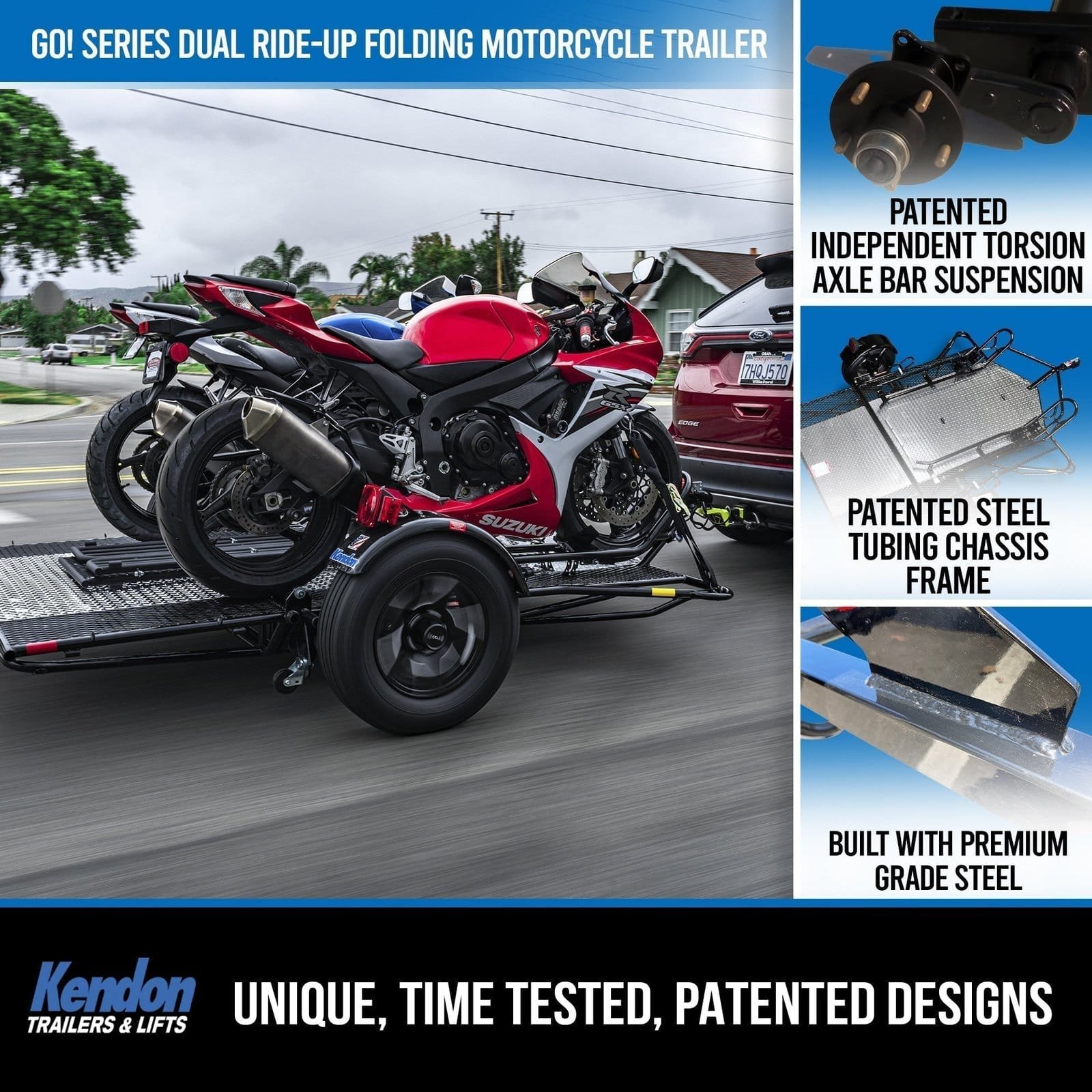 GO Series Dual-Rail Folding Motorcycle Trailer – Steel Ride-Up Utility Trailer - Image 7
