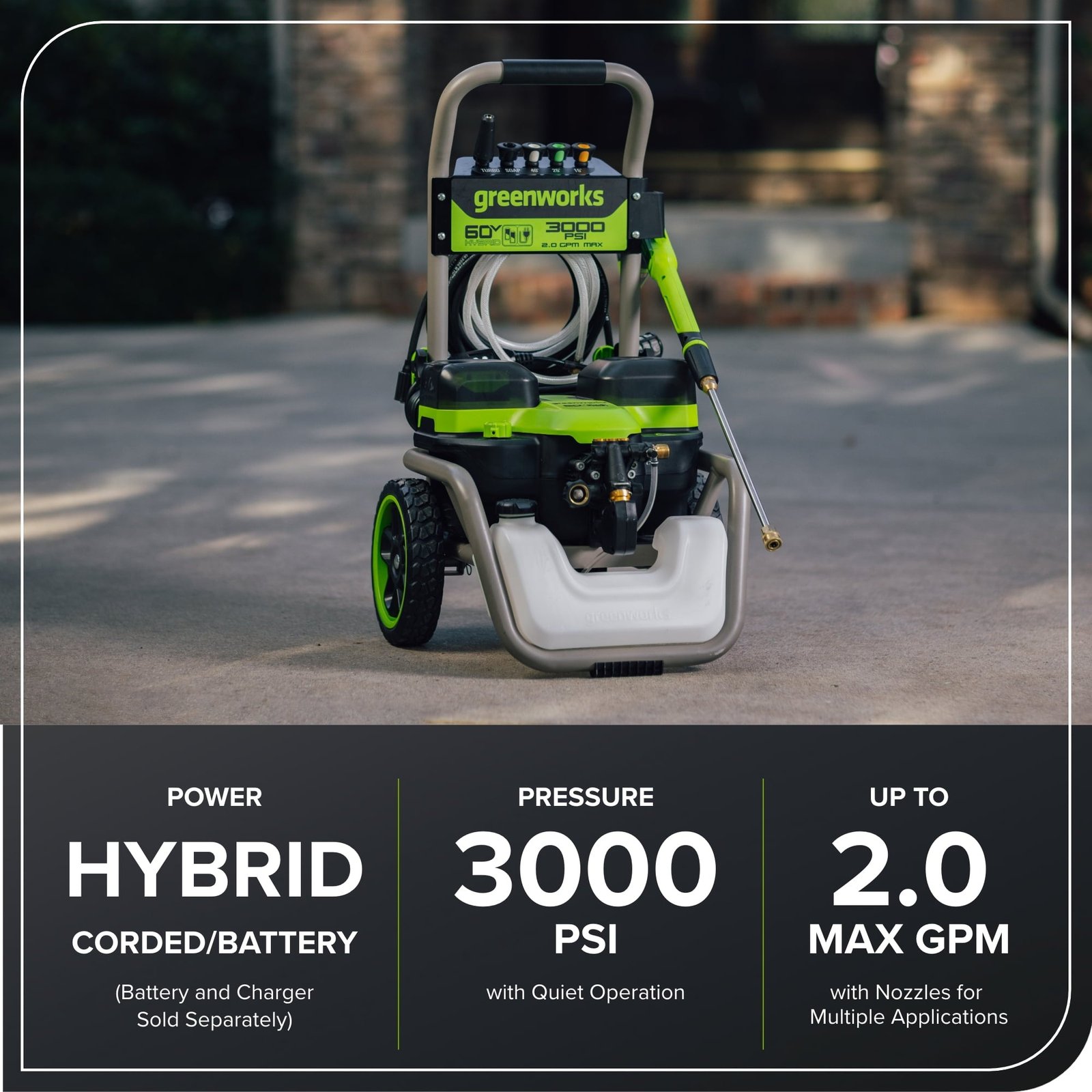 Greenworks Hybrid 60V 3000 PSI at 2.0 GPM Electric Pressure Washer 5128202T - Image 5