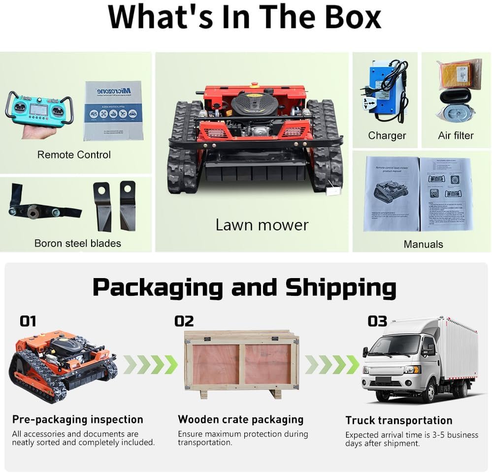 Remote-Controlled All-Terrain Lawn Mower – 45° Slope Climbing, Tracked Gas-Electric Hybrid - Image 8