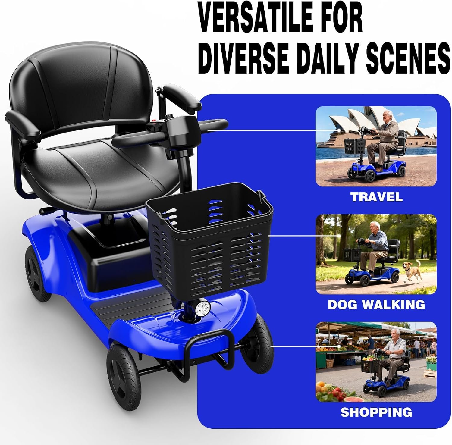 4-Wheel Mobility Scooter with 15-Mile Range – Blue - Image 3