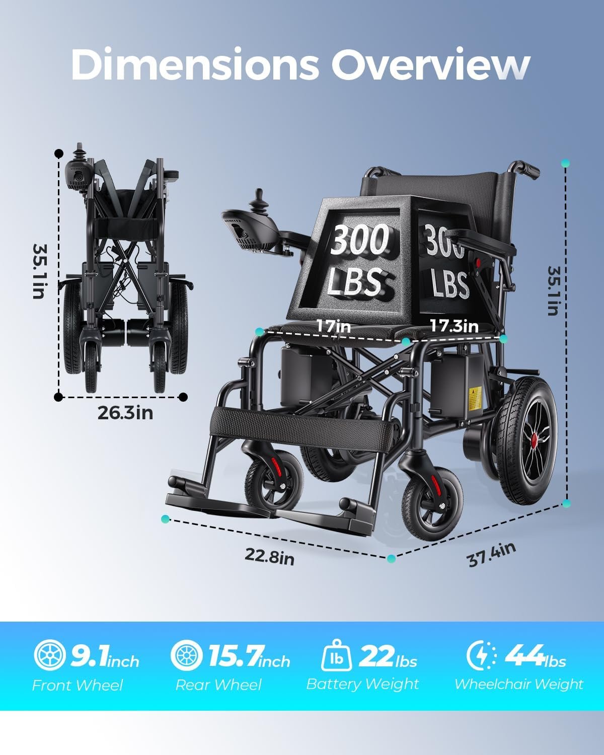 Lightweight Foldable Electric Wheelchair for Adults & Seniors - Image 9