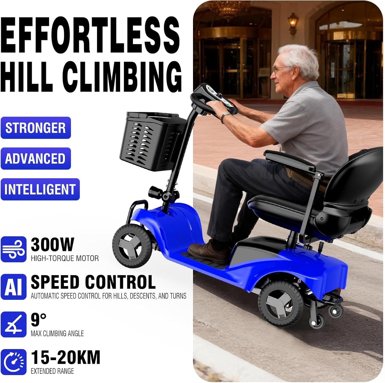 4-Wheel Mobility Scooter with 15-Mile Range – Blue - Image 5