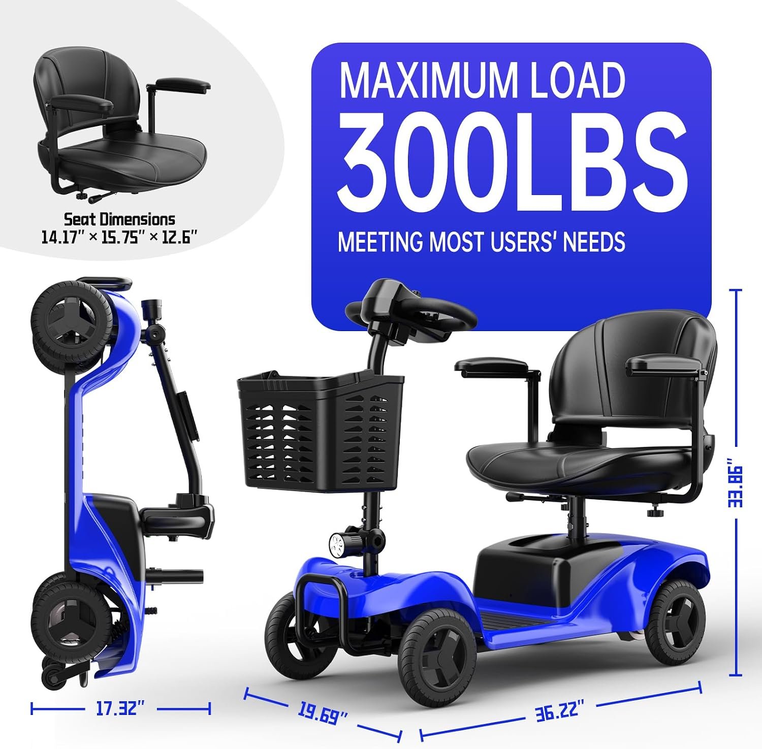 4-Wheel Mobility Scooter with 15-Mile Range – Blue - Image 2