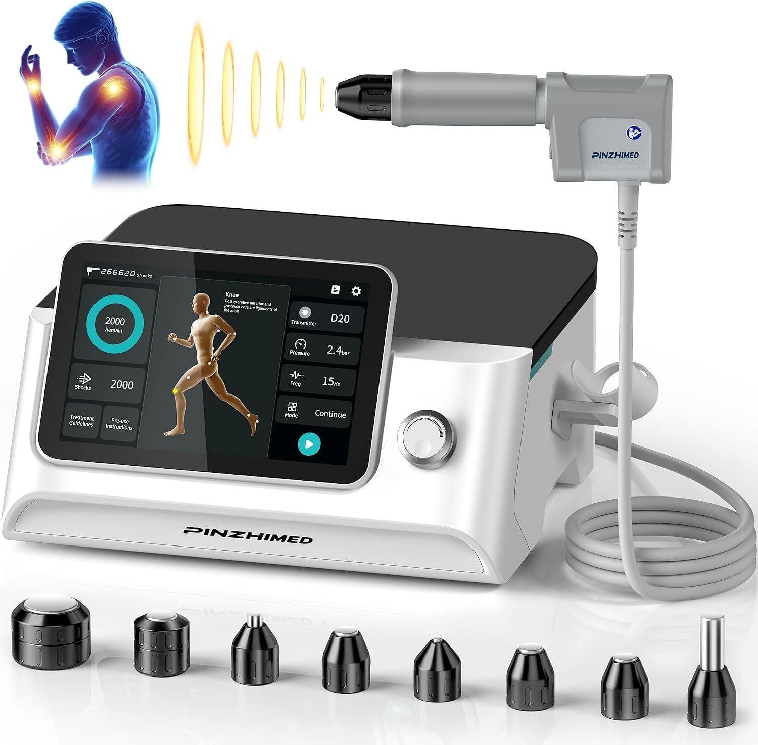 2026 Upgraded ESWT Shockwave Therapy Machine with 8 Treatment Heads