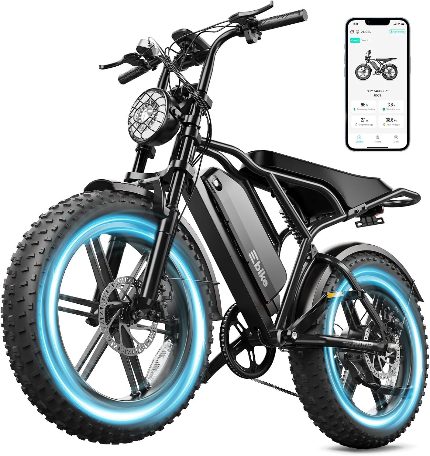 TST Electric Bike for Adults, 1500W Peak Motor 60 Miles Fat Tire Ebike with 48V 15Ah Removable Battery 20" Fat Tire Electric Bike, Full Suspension and 7-Speed - Image 9