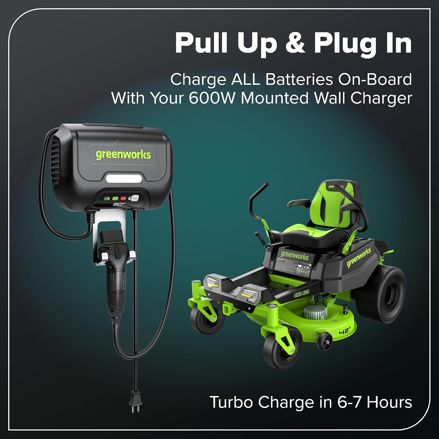 Greenworks 80V 42" CrossoverZ Zero Turn Riding Lawn Mower, (6) 6.0Ah Batteries and 600W Charger - Image 15