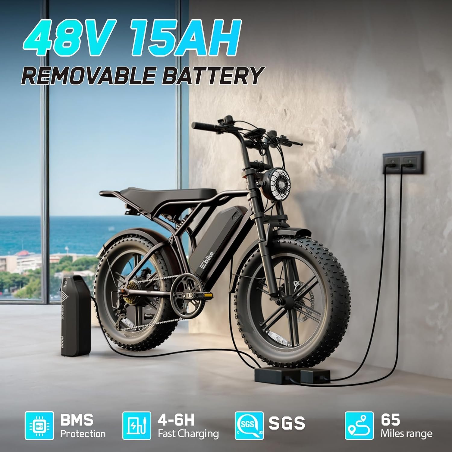 TST Electric Bike for Adults, 1500W Peak Motor 60 Miles Fat Tire Ebike with 48V 15Ah Removable Battery 20" Fat Tire Electric Bike, Full Suspension and 7-Speed - Image 3
