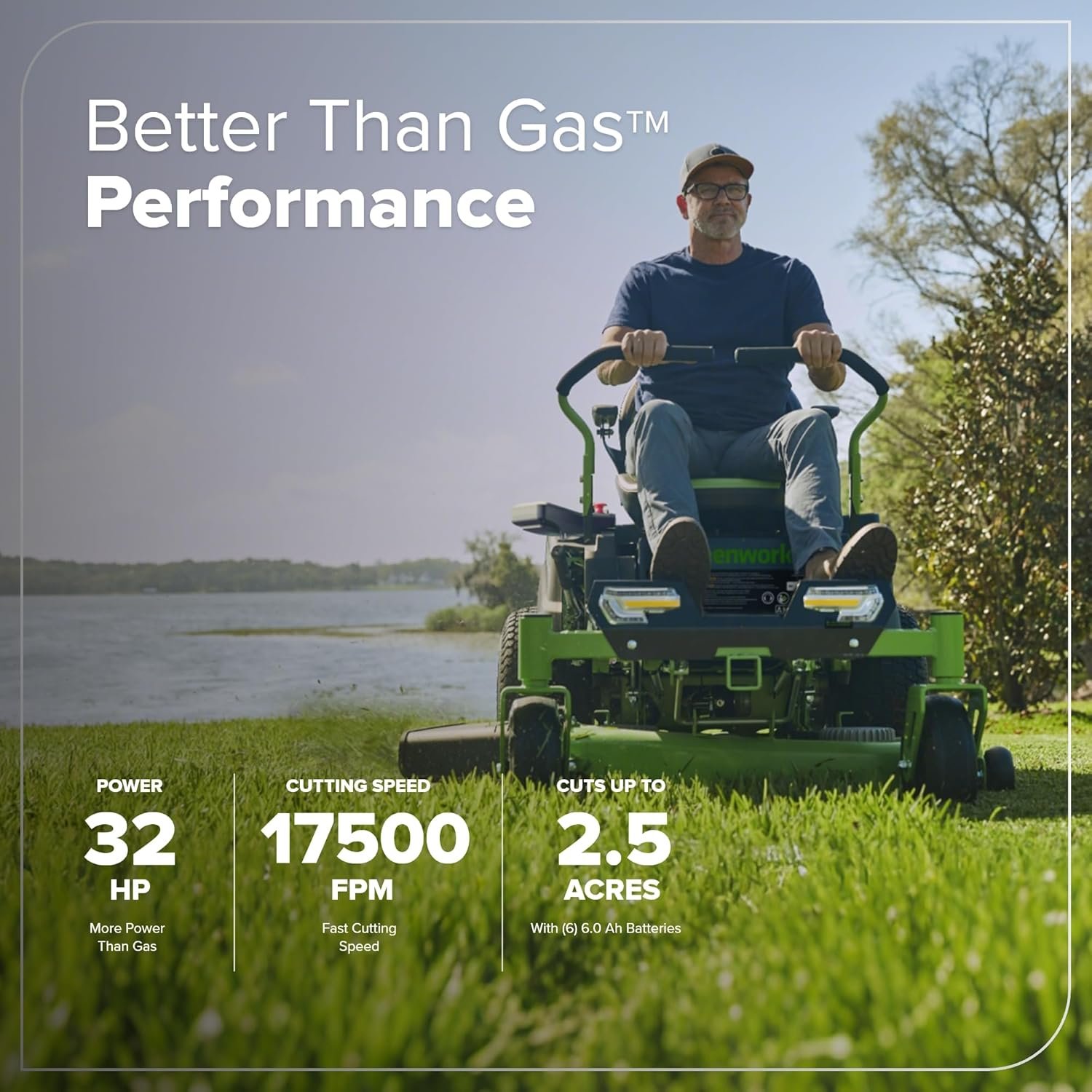 Greenworks 80V 42" CrossoverZ Zero Turn Riding Lawn Mower, (6) 6.0Ah Batteries and 600W Charger - Image 3