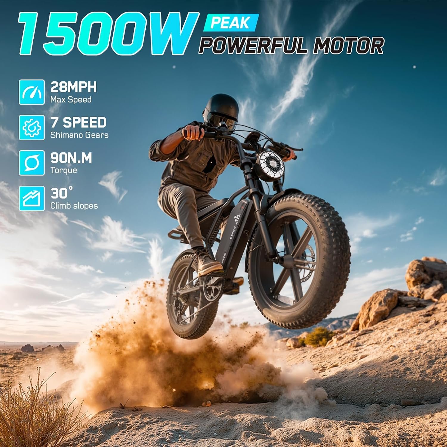TST Electric Bike for Adults, 1500W Peak Motor 60 Miles Fat Tire Ebike with 48V 15Ah Removable Battery 20" Fat Tire Electric Bike, Full Suspension and 7-Speed - Image 2