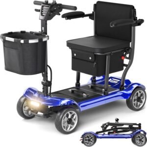 Lightweight Foldable Mobility Scooter with 12.4-Mile Range – Blue
