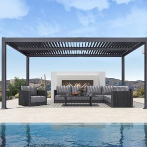 PURPLE LEAF 11.5' x 15' Louvered Aluminum Pergola with Adjustable Roof