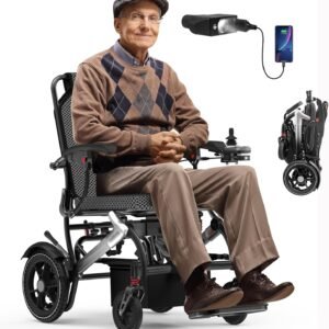 Foldable Electric Wheelchair with 15-Mile Range & 500W Motors – Silver