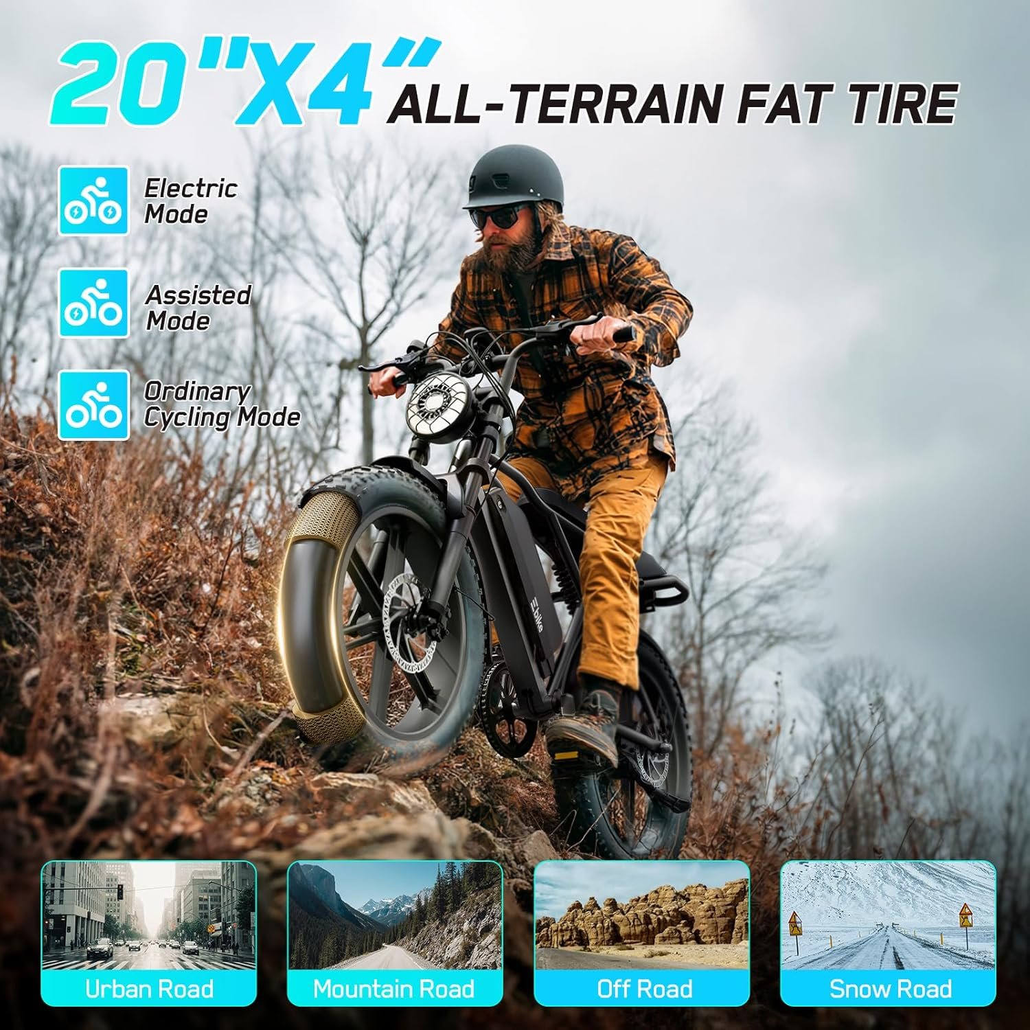 TST Electric Bike for Adults, 1500W Peak Motor 60 Miles Fat Tire Ebike with 48V 15Ah Removable Battery 20" Fat Tire Electric Bike, Full Suspension and 7-Speed - Image 5
