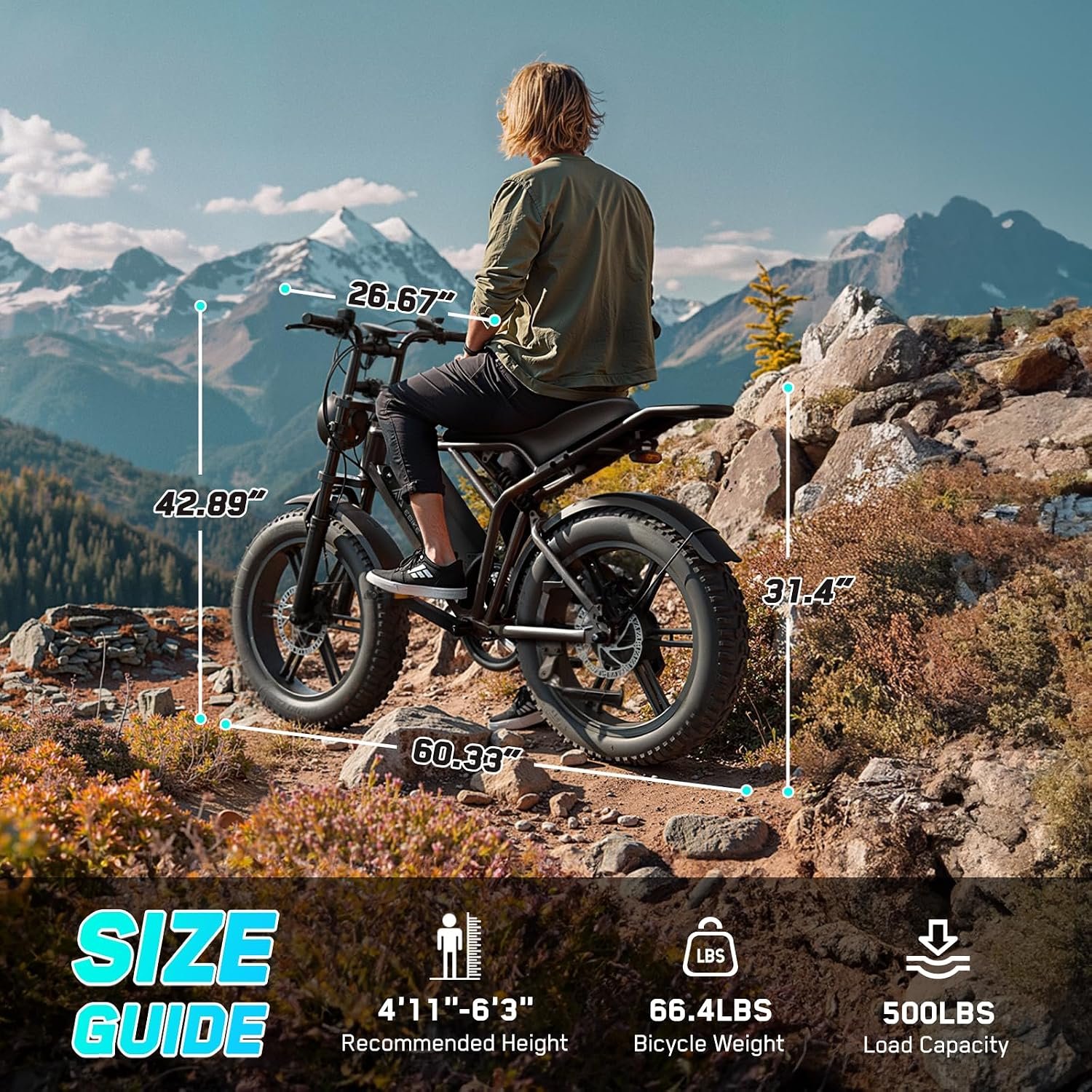 TST Electric Bike for Adults, 1500W Peak Motor 60 Miles Fat Tire Ebike with 48V 15Ah Removable Battery 20" Fat Tire Electric Bike, Full Suspension and 7-Speed - Image 8