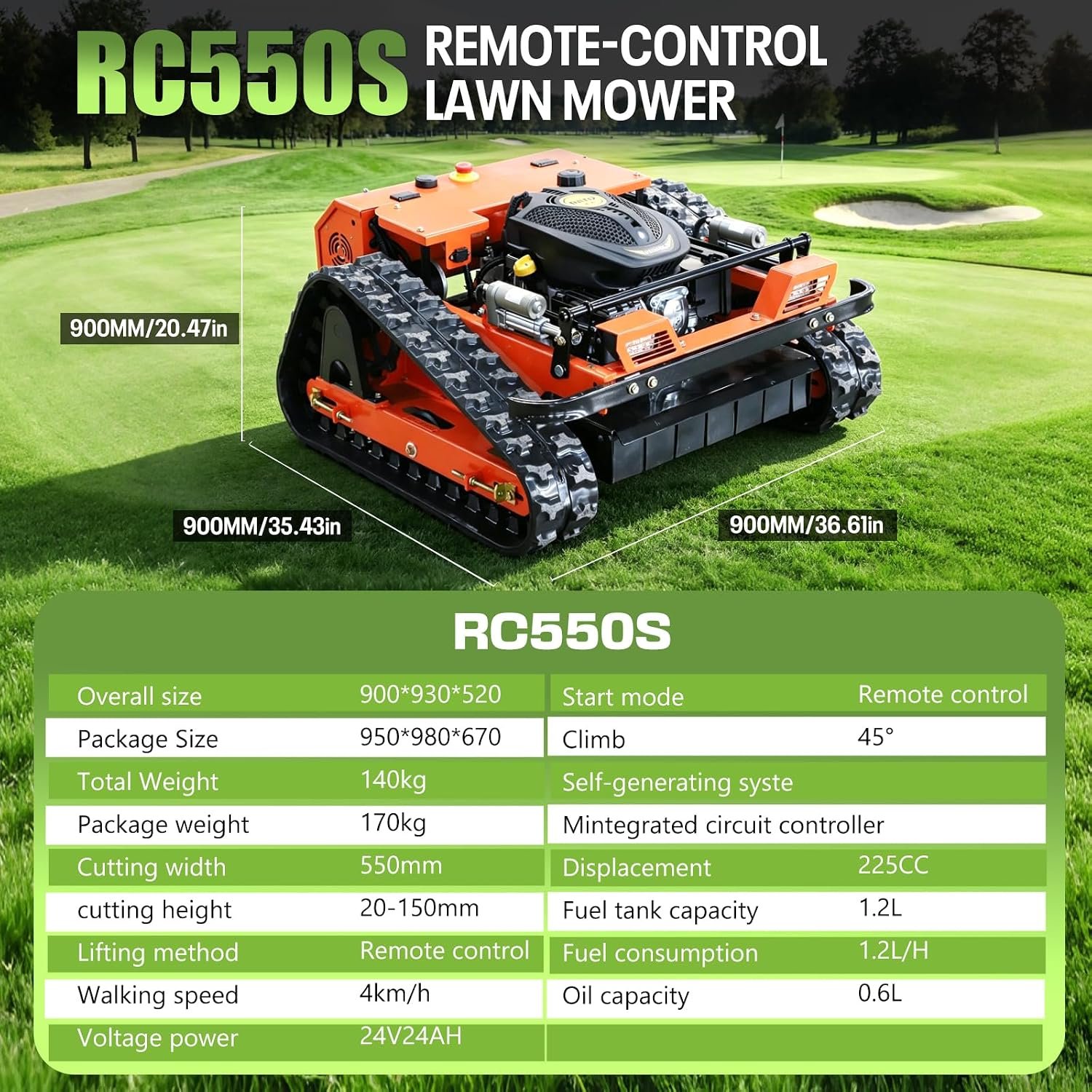 Remote-Controlled All-Terrain Lawn Mower – 45° Slope Climbing, Tracked Gas-Electric Hybrid - Image 6