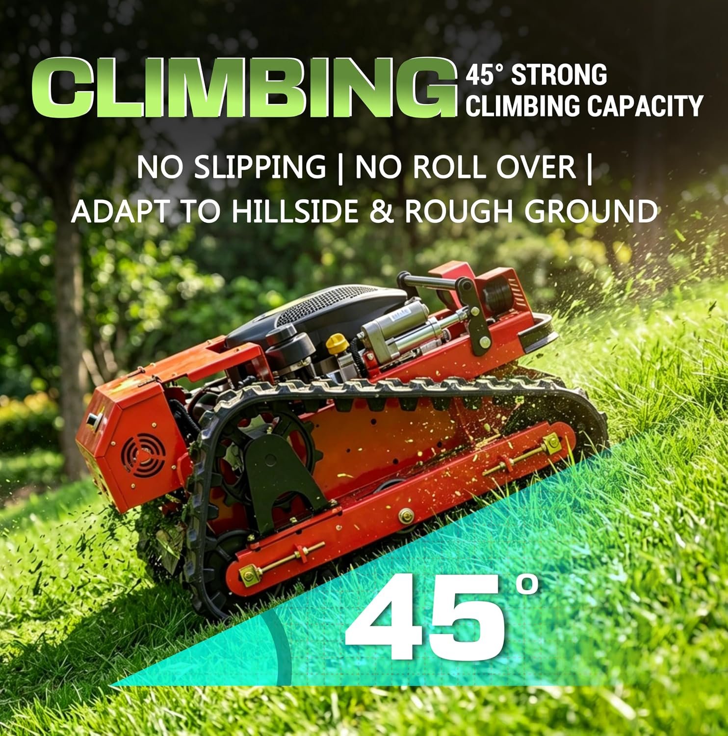 Remote-Controlled All-Terrain Lawn Mower – 45° Slope Climbing, Tracked Gas-Electric Hybrid - Image 2