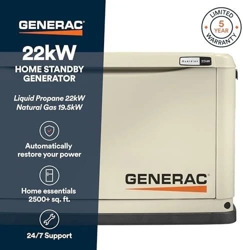Generac Guardian 22kW Home Standby Generator with 200-Amp Transfer Switch, Aluminum Enclosure & WiFi Monitoring - Image 2