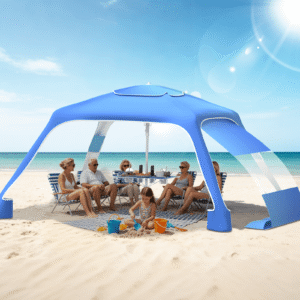 Beach Canopy Cabana with 4 Corners, 6.5'×6.5' Tent Sun Shelter, Adjustable Height Beach Umbrella Tent with Side Wall, Blue Gradient