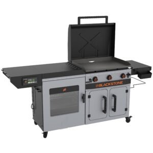 Blackstone Bronco Outdoor Combo Griddle, 28 Inch XL 3-Burner Flat Top Grill with Vertical Smoker and Prep Cart