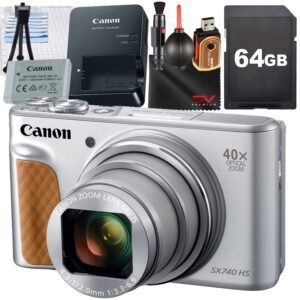 Canon PowerShot SX740 HS Digital Camera (Silver) with SanDisk 64GB Memory Card + Cleaning Pen + SV Premium Accessory Bundle (International Version)