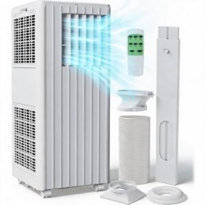 JoanKaren 8000 BTU Portable Air Conditioner Up to 350 Sq. Ft. 3-in-1 AC Unit with Cooling,Dehumidifier & Fan,Energy-Saving,24-Hr Timer,Full Window Kit,White