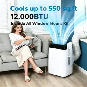JoanKaren Portable Air Conditioner 12000 BTU,Cools Rooms Up to 550 Sq. Ft,3-in-1 Indoor AC Unit with Cooling,Dehumidifier,Fan,Remote Control & Complete Window Kit