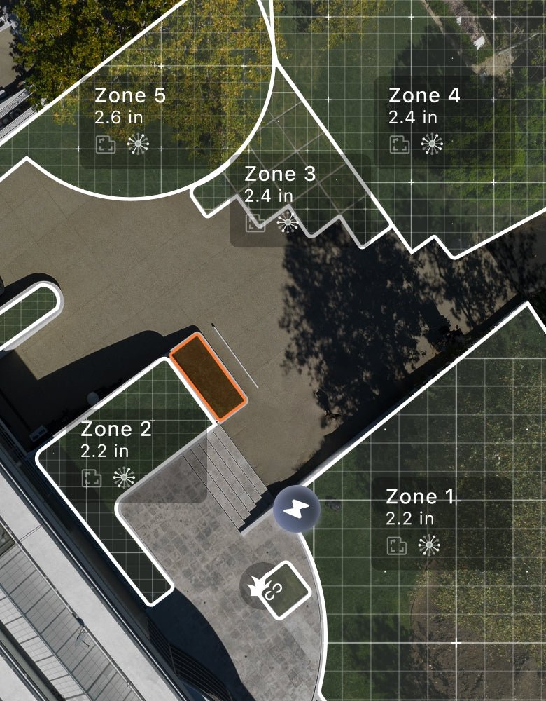 Segway Navimow i105E robot lawn mower application screen showing zones.