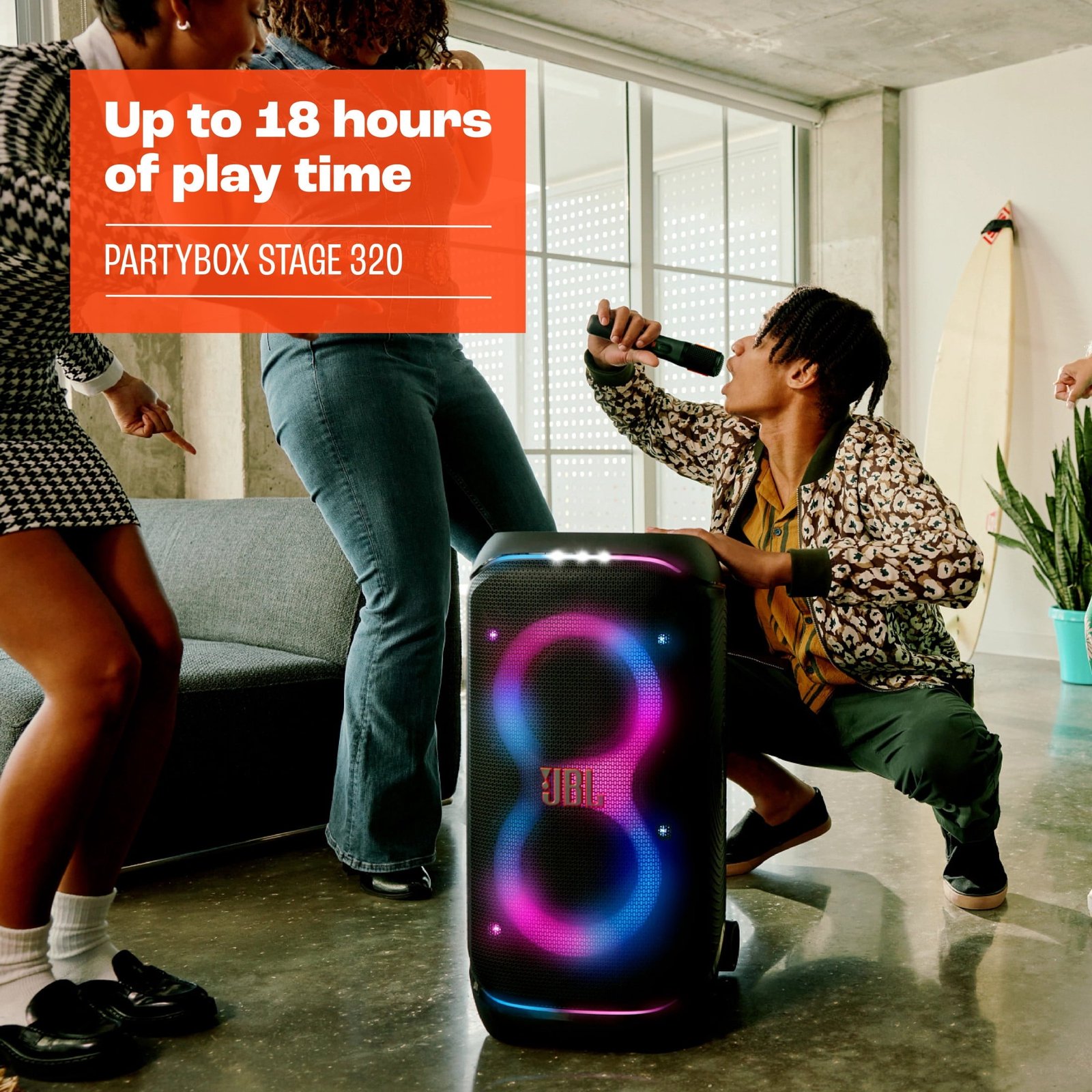 JBL PartyBox Stage 320 Portable Party Speaker with Wheels, White - Image 4