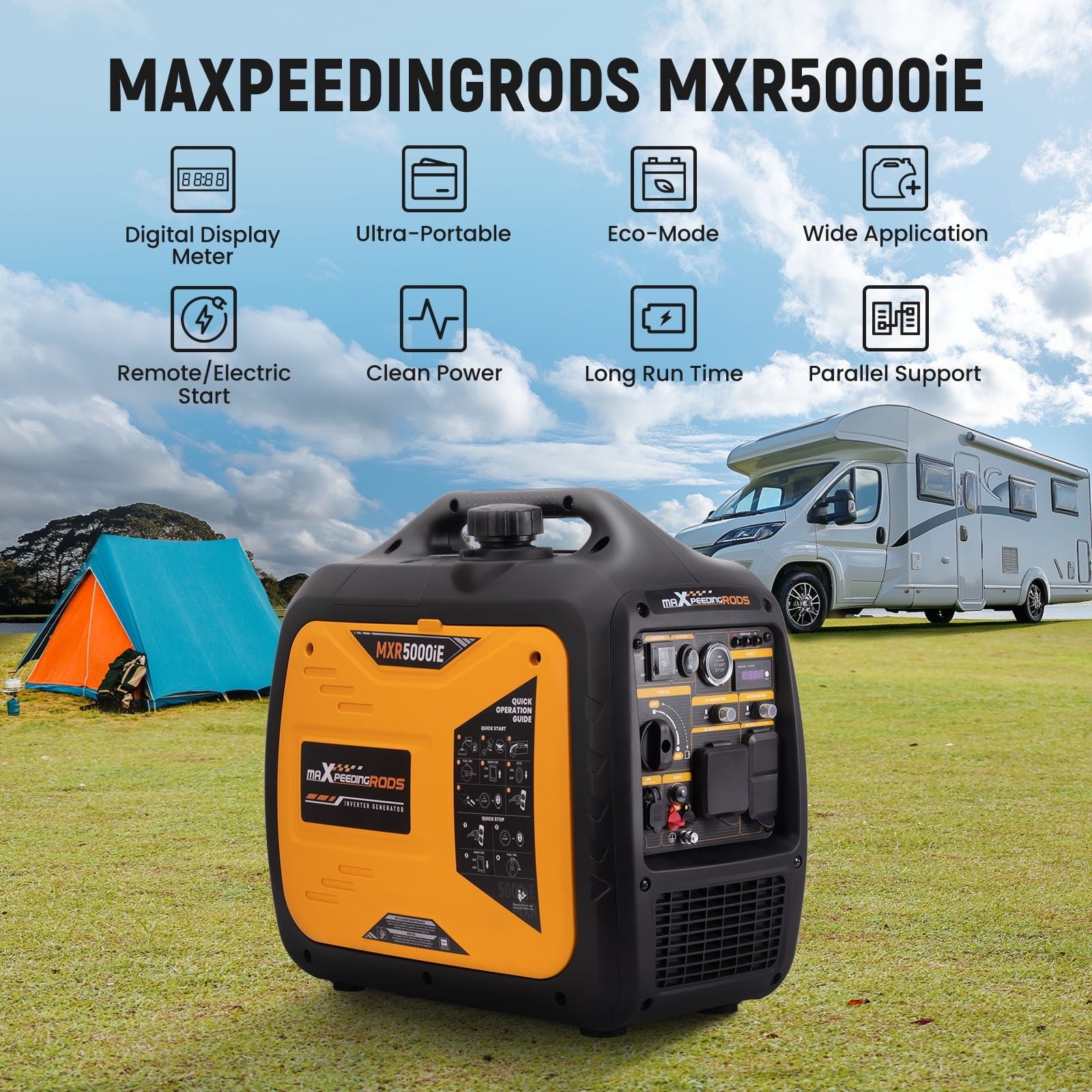 MaXpeedingrods 5000 Watt Inverter Generator, Gas Powered, Electric and Remote Start, EPA Compliant for Outdoor Camping, Travel and Family Power Failure - Image 3