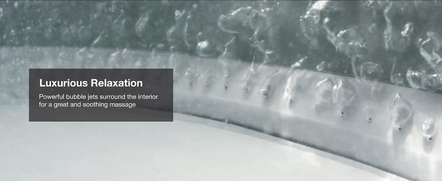 Close-up of spa interior showing jets releasing bubbles for a soothing water massage.