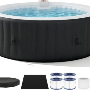 71" Inflatable Hot Tub 4 Person, Round Outdoor Spa, Black