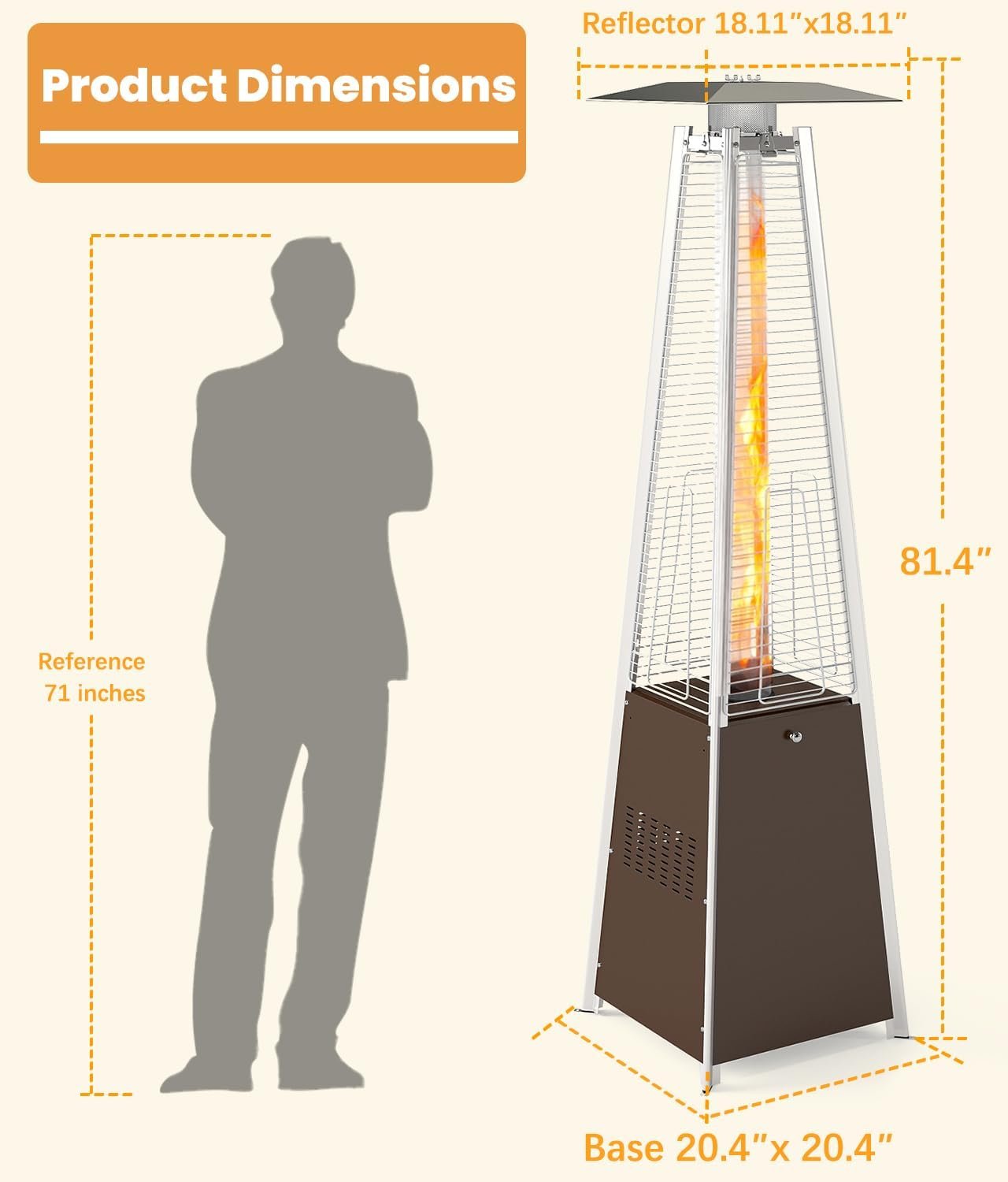 FOOWIN Patio Heater 48,000 BTU Outdoor Propane Heater with Wheels - Image 3