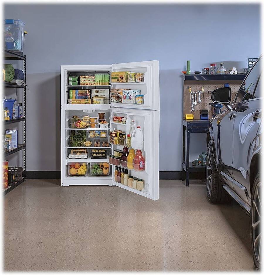GE - 33 in. Wide 21.9 Cu. Ft. Top-Freezer Refrigerator with Garage Ready Performance - White