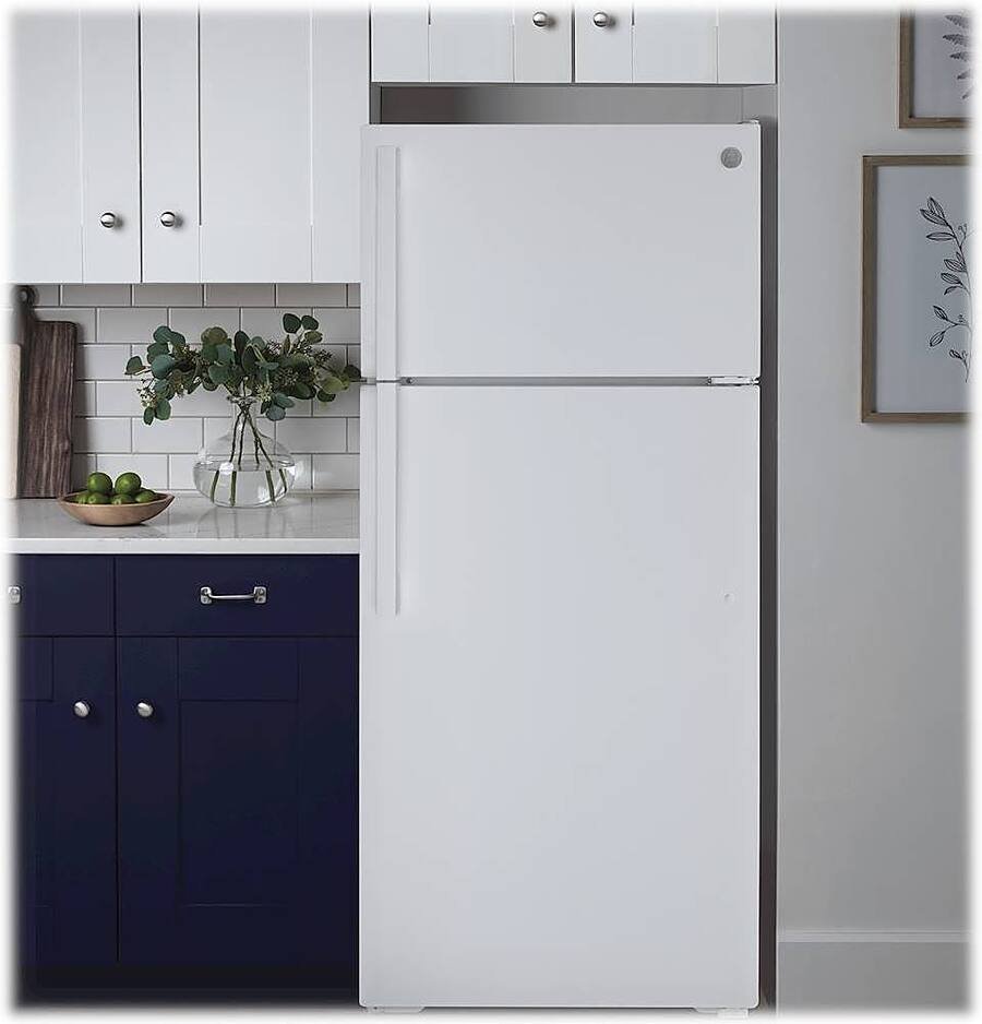 GE - 33 in. Wide 21.9 Cu. Ft. Top-Freezer Refrigerator with Garage Ready Performance - White